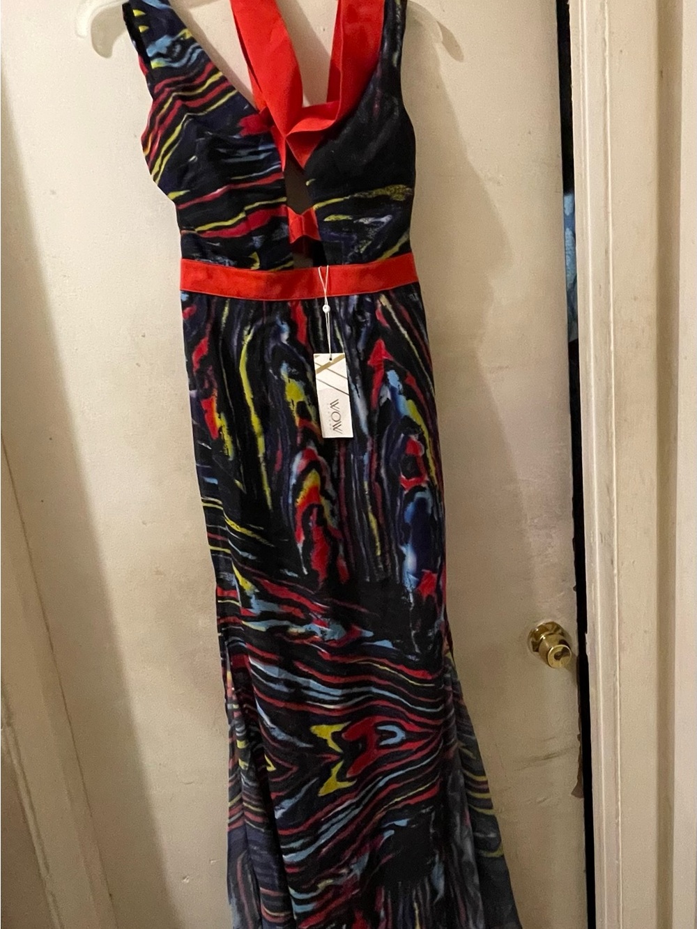 Maxi Dress Cutout Halter Open Back Multicolor Abstract Size XS New With Tags